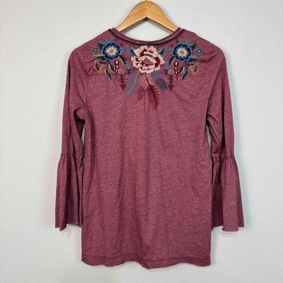 Johnny Was Womens Darielle Flute Sleeve Tee Floral Embroidered Blackberry Medium - Picture 6 of 11